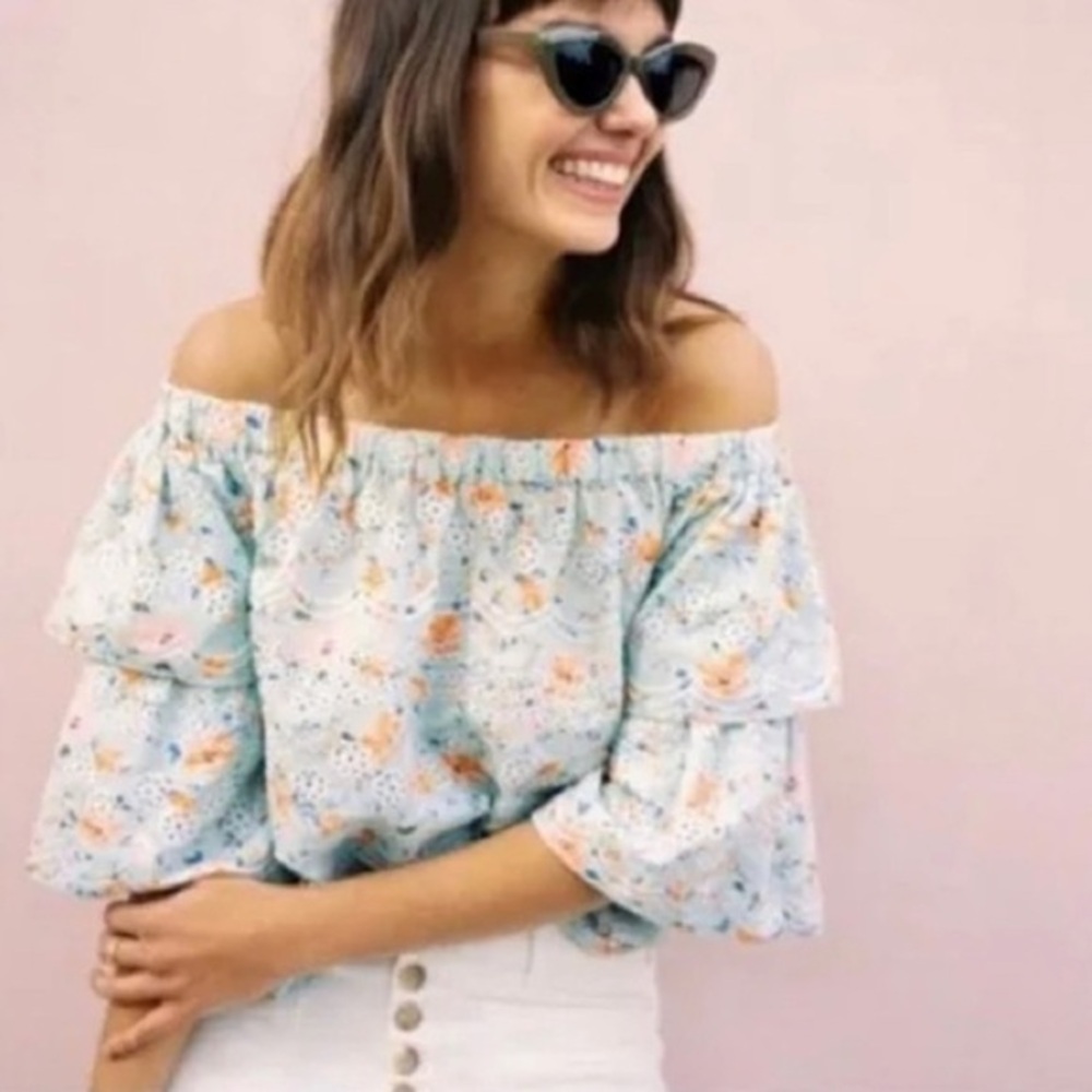 LAIA Mint Green Ruffle Floral Crop Top // Size XS (Oversized, Flowy fit)